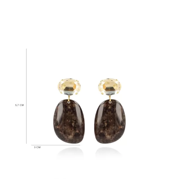 Online Marble Donker Bruine Oorbellen Hazel Asymmetrisch Ovaal S Strass Resin