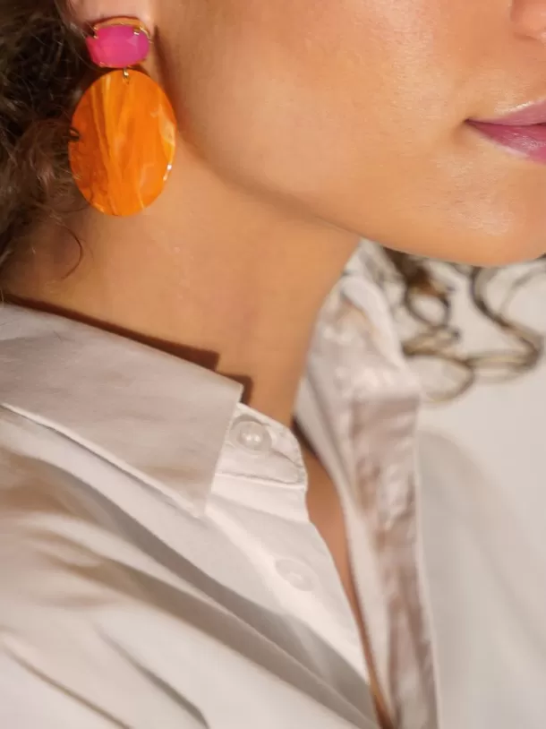 Clearance Oranje Oorbellen Celia Strass Ovaal Resin